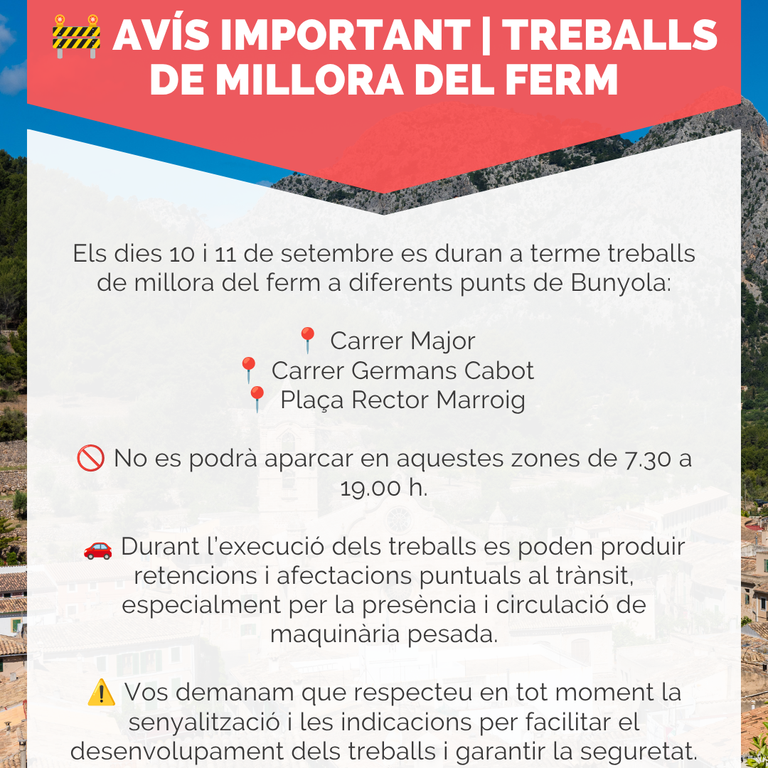 AVÍS IMPORTANT | TREBALLS DE MILLORA DEL FERM