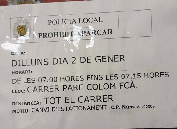 Canvi d'estacionament a partir de dia 2 de gener
