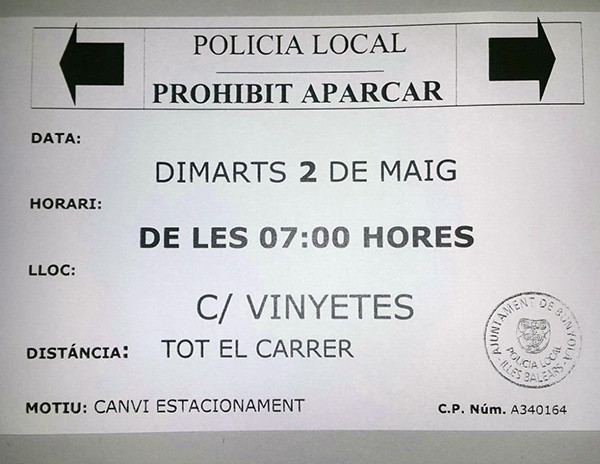Canvi d'estacionament als carrers Pare Colom Franciscà i Vinyetes