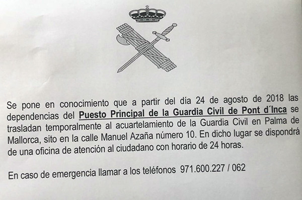 Canvi d'ubicació de la Guàrdia Civil