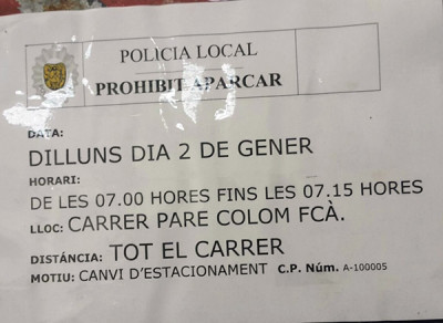 Canvi d'estacionament a partir de dia 2 de gener