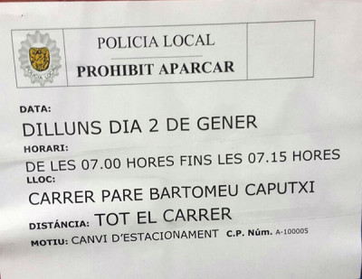 Canvi d'estacionament a partir de dia 2 de gener