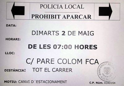 Canvi d'estacionament als carrers Pare Colom Franciscà i Vinyetes