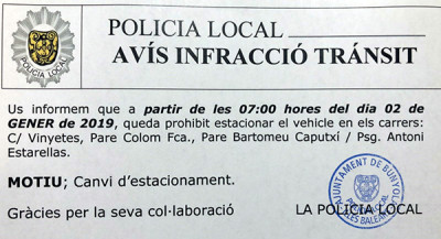 Canvi d'estacionament a partir de dia 2 de gener
