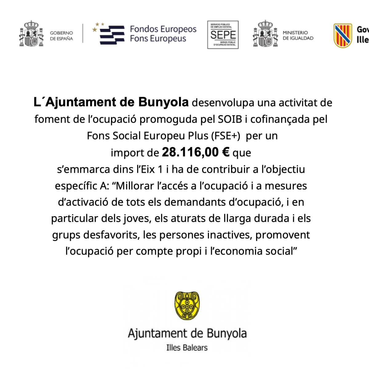 BUNYOLA IMPULSA L’OCUPACIÓ