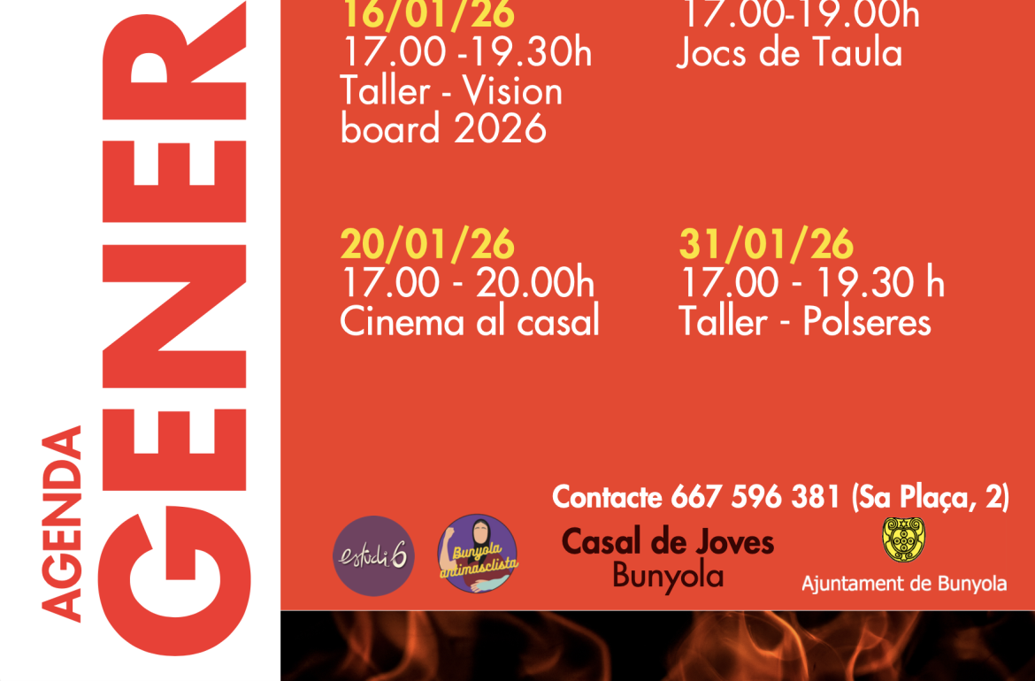 AGENDA DE GENER – CASAL DE JOVES DE BUNYOLA